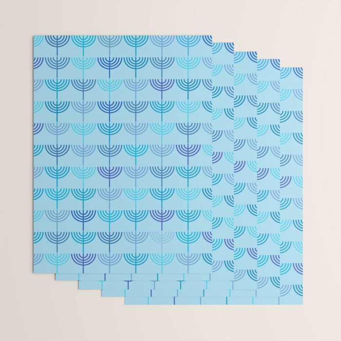 Hanukkah Chanukah Menorah Chanukkiah Pattern in Blue and Turquoise  Wrapping Paper Gallery Image 3