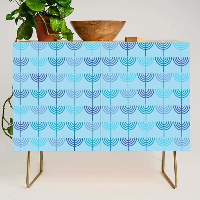 Hanukkah Chanukah Menorah Chanukkiah Pattern in Blue and Turquoise  Credenza Gallery Image 1