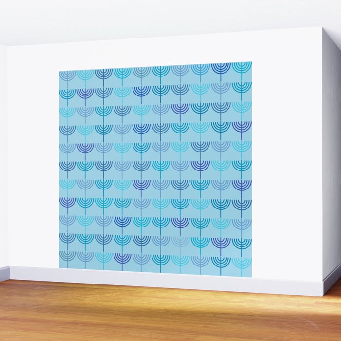 Hanukkah Chanukah Menorah Chanukkiah Pattern in Blue and Turquoise  Wall Mural Gallery Image 2