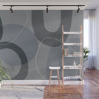 Mid Century Shapes And Outline Grey Teal Wall Mural Gallery Image 1