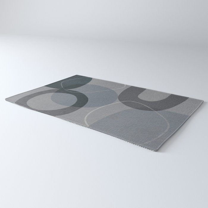 Mid Century Shapes And Outline Grey Teal Rug Gallery Image 3