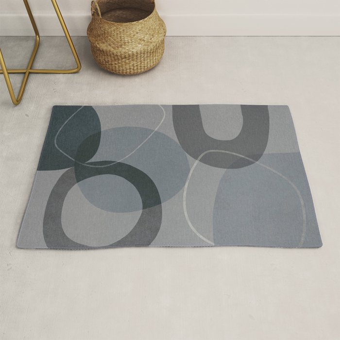 Mid Century Shapes And Outline Grey Teal Rug Gallery Image 1