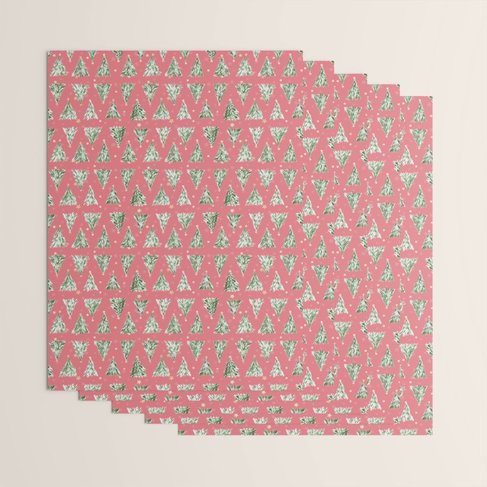 Holiday christmas tree over pink watermelon pattern Wrapping Paper Gallery Image 3