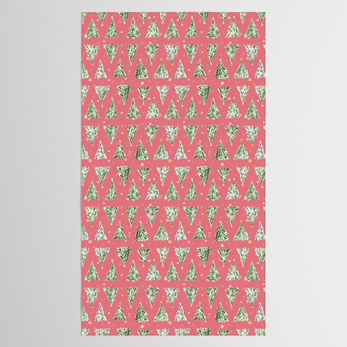 Holiday christmas tree over pink watermelon pattern Tablecloth Gallery Image 2