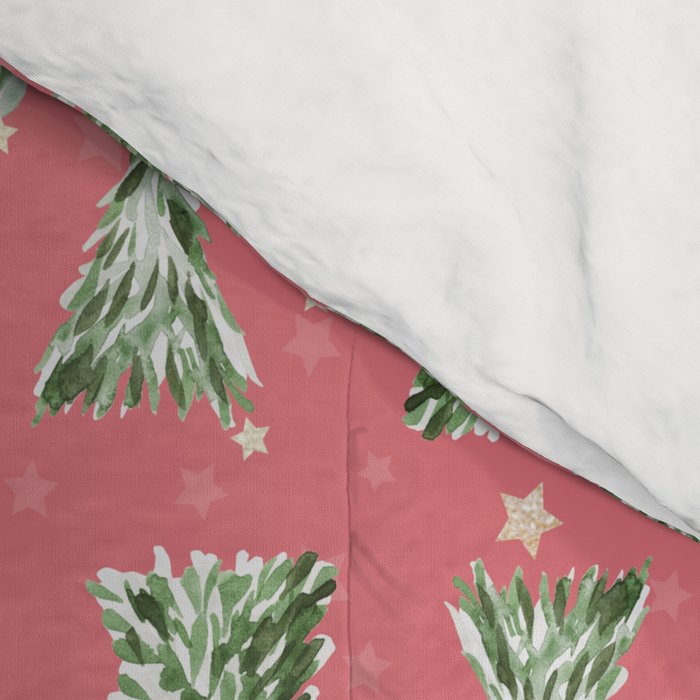 Holiday christmas tree over pink watermelon pattern Comforter Gallery Image 4