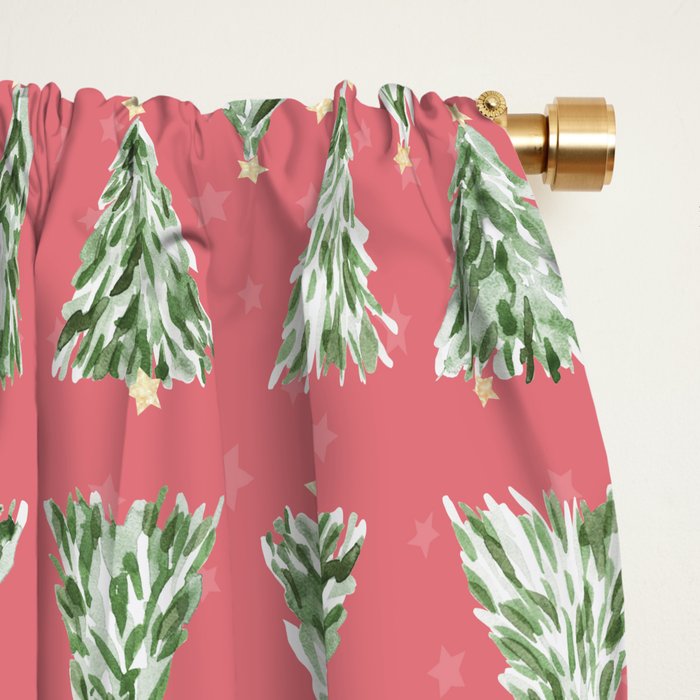 Holiday christmas tree over pink watermelon pattern Window Curtain Gallery Image 2
