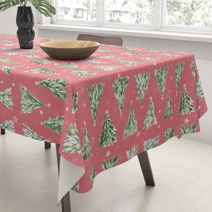 Holiday christmas tree over pink watermelon pattern Tablecloth Gallery Image 3