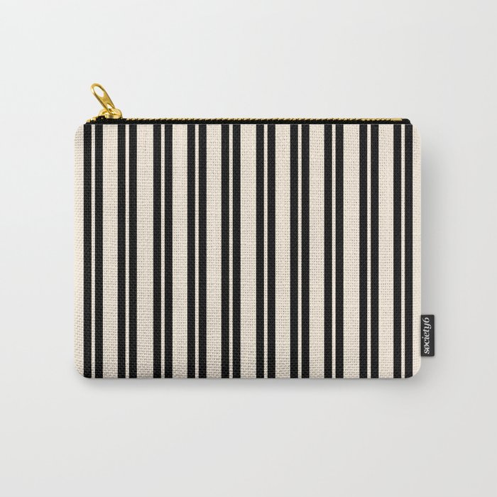 Classic Double Stripe Pattern in Black and Almond Cream Carry All Pouch Gallery Image 1