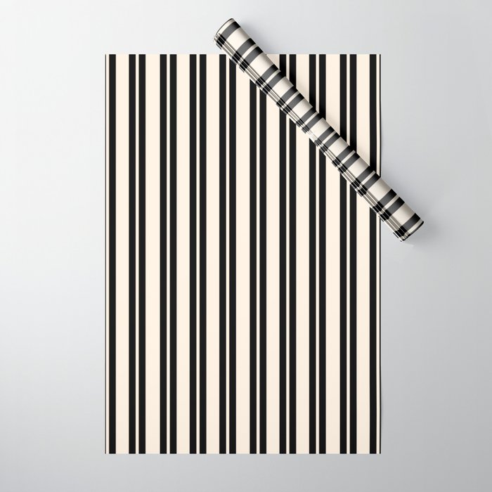 Classic Double Stripe Pattern in Black and Almond Cream Wrapping Paper Gallery Image 1