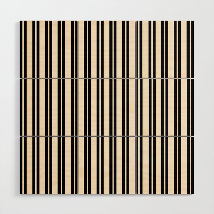 Classic Double Stripe Pattern in Black and Almond Cream Wood Wall Art Gallery Image 1
