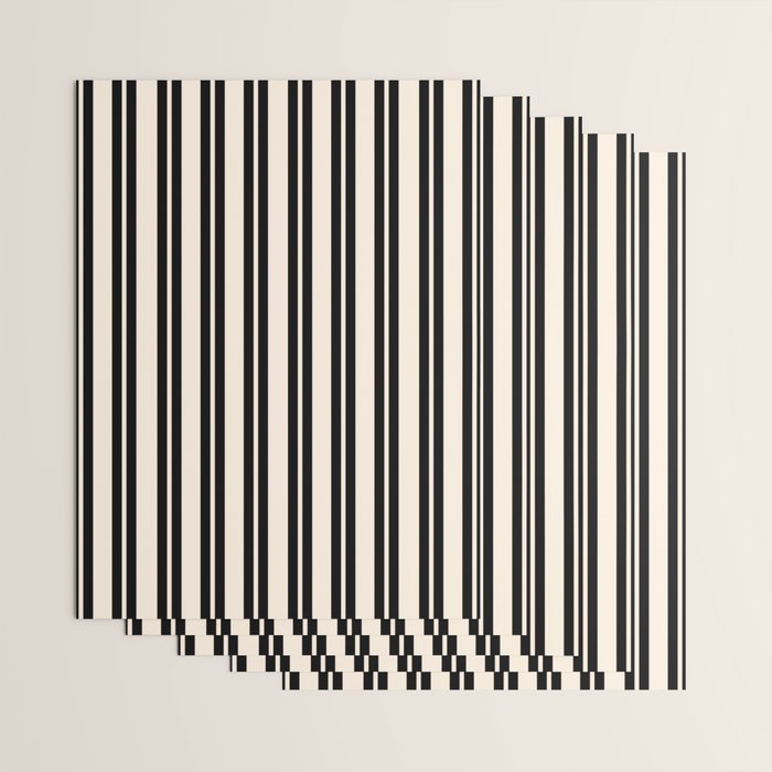 Classic Double Stripe Pattern in Black and Almond Cream Wrapping Paper Gallery Image 3