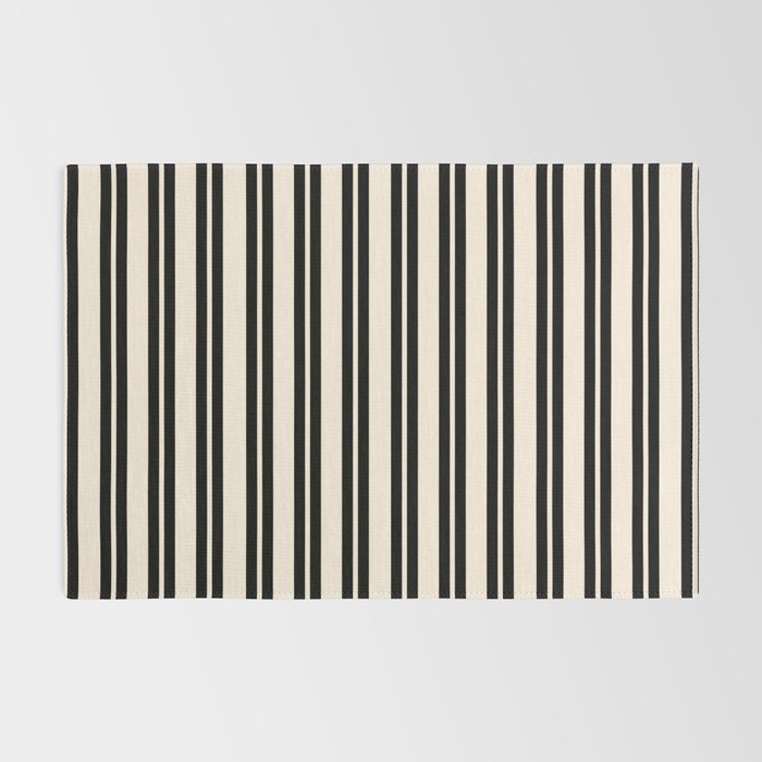 Classic Double Stripe Pattern in Black and Almond Cream Rug Gallery Image 2