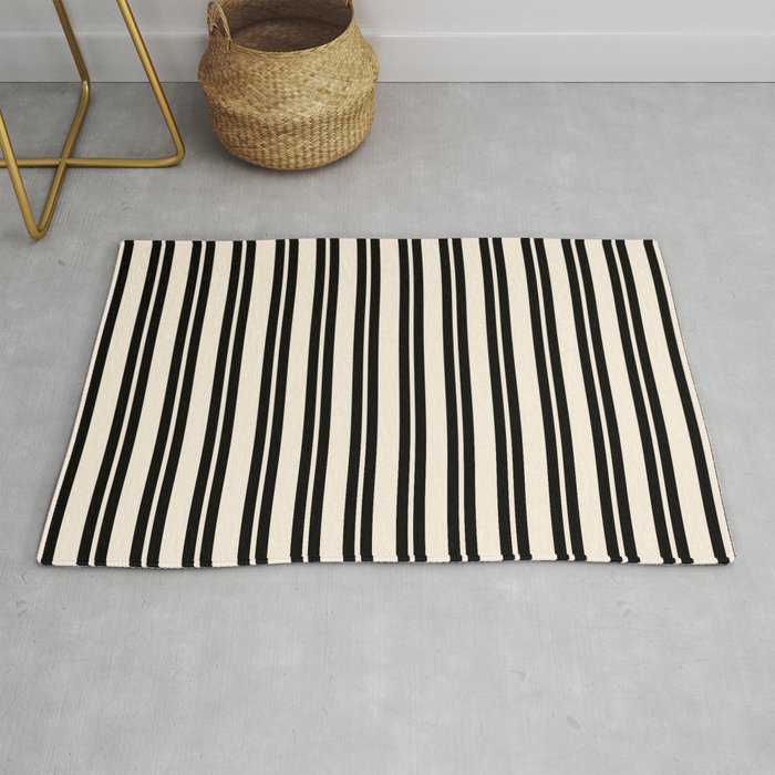 Classic Double Stripe Pattern in Black and Almond Cream Rug Gallery Image 1
