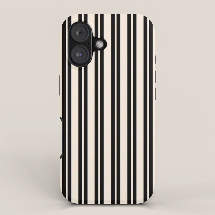 Classic Double Stripe Pattern in Black and Almond Cream iPhone Case Gallery Image 1