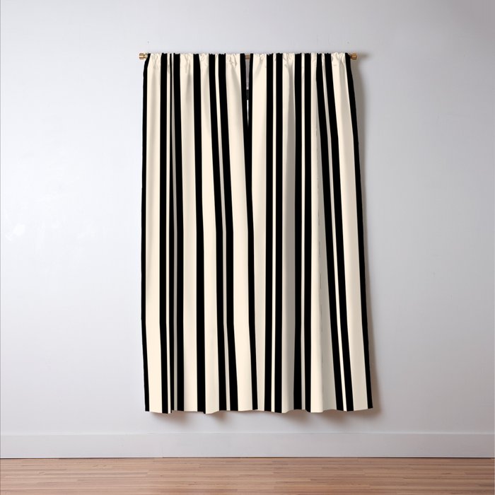 Classic Double Stripe Pattern in Black and Almond Cream Window Curtain Gallery Image 3