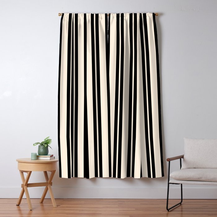Classic Double Stripe Pattern in Black and Almond Cream Window Curtain Gallery Image 5