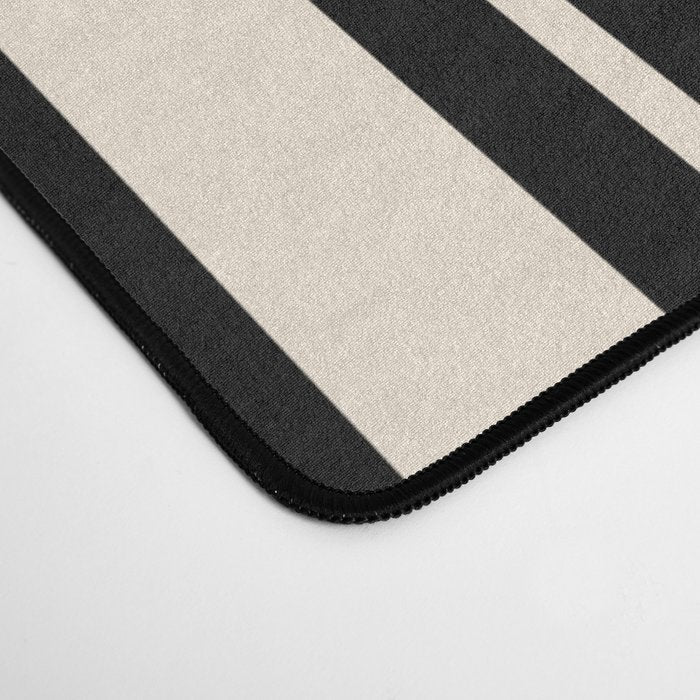 Classic Double Stripe Pattern in Black and Almond Cream Desk Mat Gallery Image 4