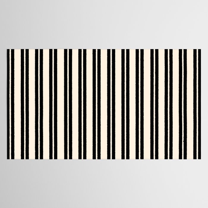 Classic Double Stripe Pattern in Black and Almond Cream Tablecloth Gallery Image 2