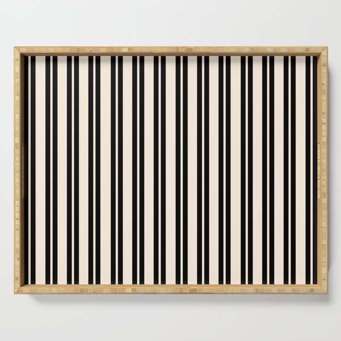 Classic Double Stripe Pattern in Black and Almond Cream Serving Tray Gallery Image 1
