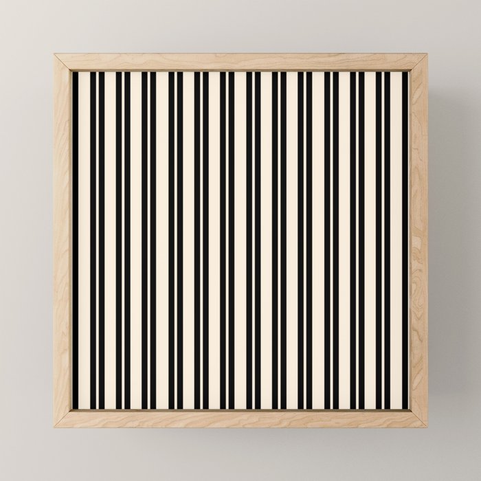 Classic Double Stripe Pattern in Black and Almond Cream Mini Art Print Gallery Image 1