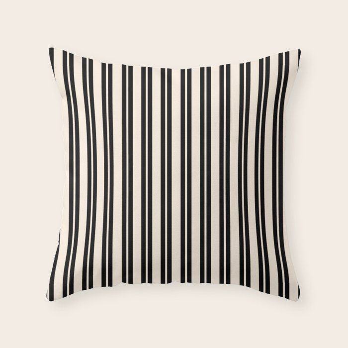 Classic Double Stripe Pattern in Black and Almond Cream Throw Pillow Gallery Image 6