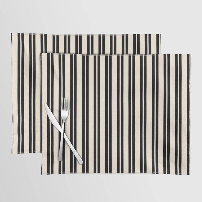 Classic Double Stripe Pattern in Black and Almond Cream Placemat Gallery Image 1
