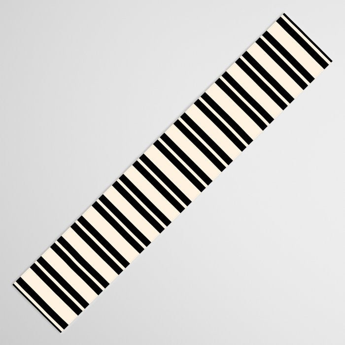 Classic Double Stripe Pattern in Black and Almond Cream Table Runner Gallery Image 3