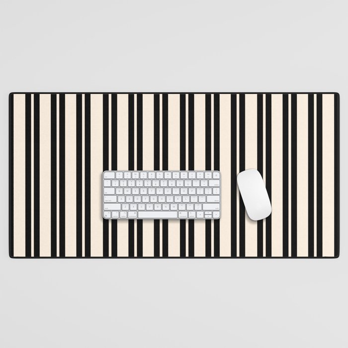 Classic Double Stripe Pattern in Black and Almond Cream Desk Mat Gallery Image 1