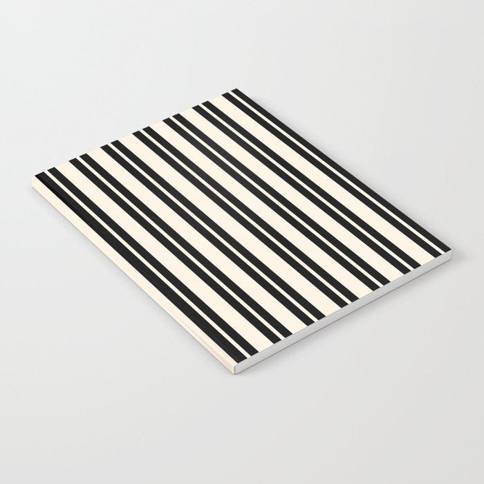Classic Double Stripe Pattern in Black and Almond Cream Notebook Gallery Image 1