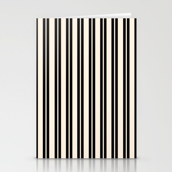 Classic Double Stripe Pattern in Black and Almond Cream Stationery Card Gallery Image 1
