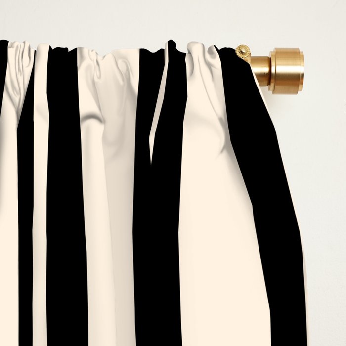 Classic Double Stripe Pattern in Black and Almond Cream Window Curtain Gallery Image 2