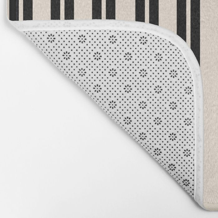 Classic Double Stripe Pattern in Black and Almond Cream Bath Mat Gallery Image 2