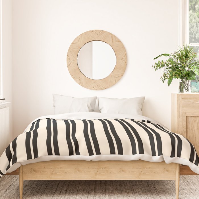 Classic Double Stripe Pattern in Black and Almond Cream Duvet Cover Gallery Image 3