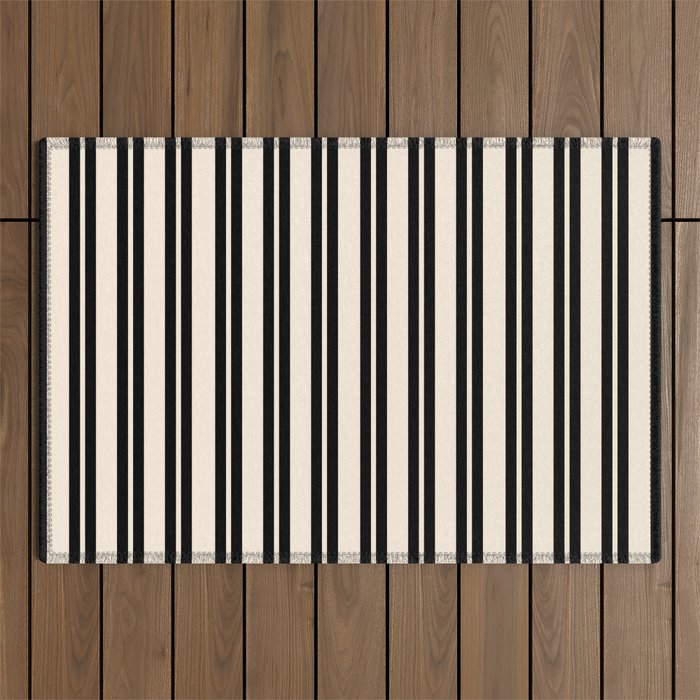 Classic Double Stripe Pattern in Black and Almond Cream Outdoor Rug Gallery Image 1