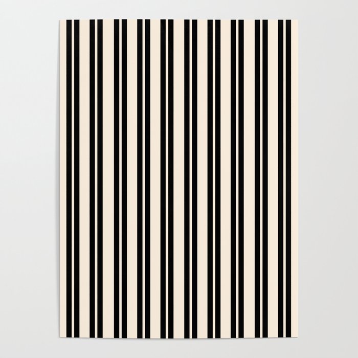 Classic Double Stripe Pattern in Black and Almond Cream Poster Gallery Image 4