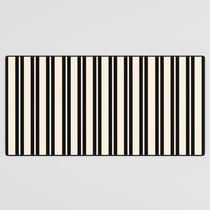 Classic Double Stripe Pattern in Black and Almond Cream Desk Mat Gallery Image 3