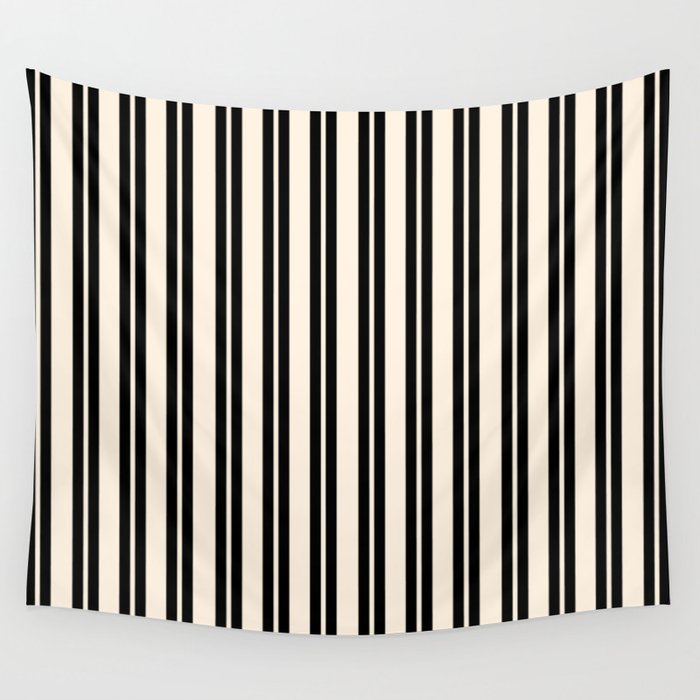 Classic Double Stripe Pattern in Black and Almond Cream Wall Tapestry Gallery Image 1