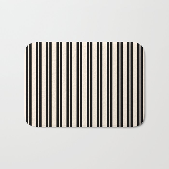 Classic Double Stripe Pattern in Black and Almond Cream Bath Mat Gallery Image 1