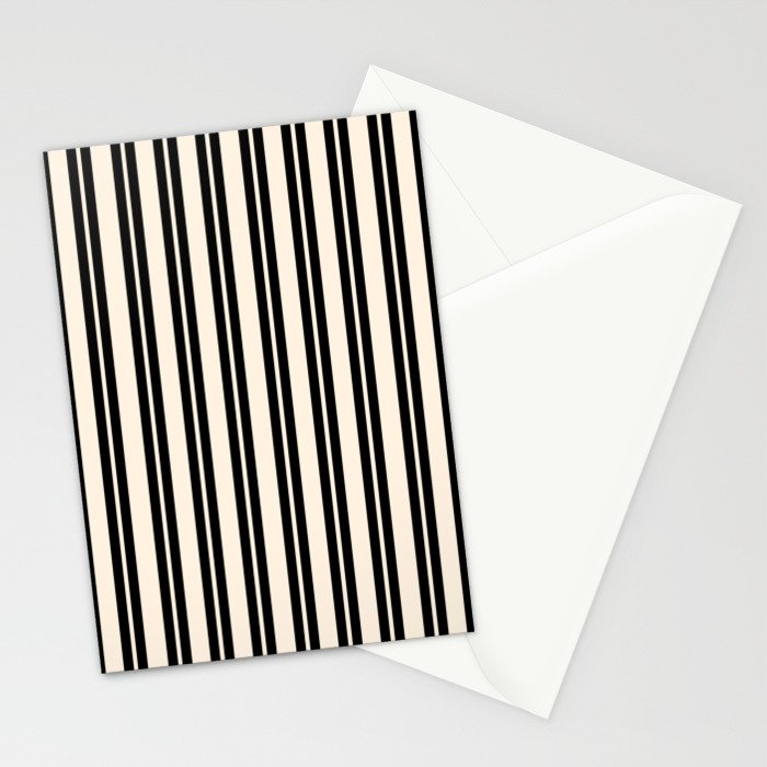 Classic Double Stripe Pattern in Black and Almond Cream Stationery Card Gallery Image 2