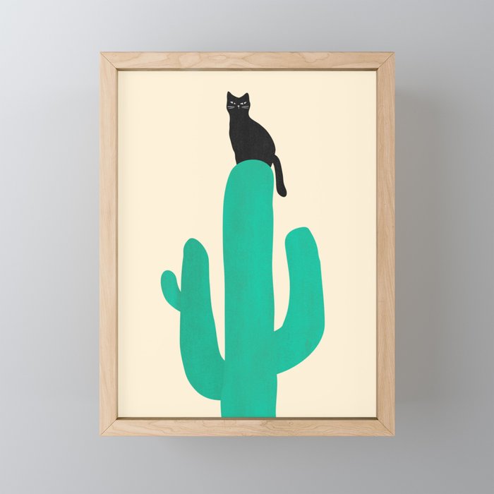 Cat on cactus Mini Art Print Gallery Image 1