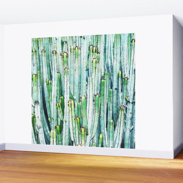 Lost Cactus, Watercolor Nature Painting, Botanical Neutral Illustration Minimal Drawing Jungle Wall Mural Gallery Image 2