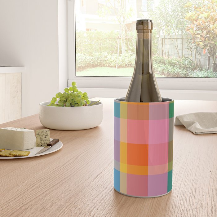 Rainbow Pop Colorful Checked Plaid Pattern Wine Chiller Gallery Image 4