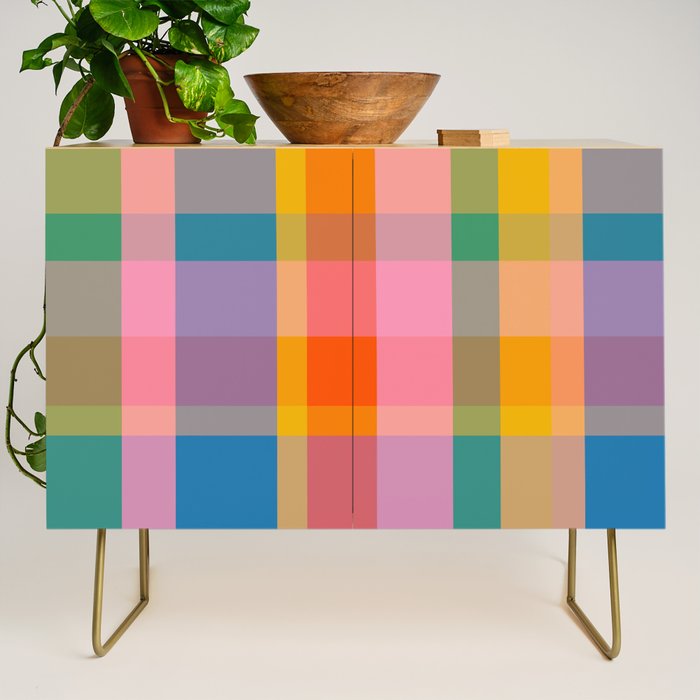 Rainbow Pop Colorful Checked Plaid Pattern Credenza Gallery Image 1