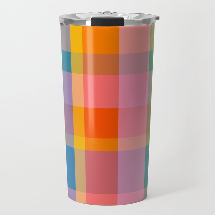 Rainbow Pop Colorful Checked Plaid Pattern Travel Mug Gallery Image 1