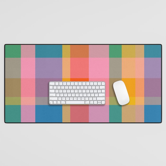 Rainbow Pop Colorful Checked Plaid Pattern Desk Mat Gallery Image 1