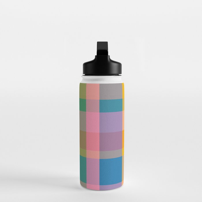 Rainbow Pop Colorful Checked Plaid Pattern Water Bottle Gallery Image 3