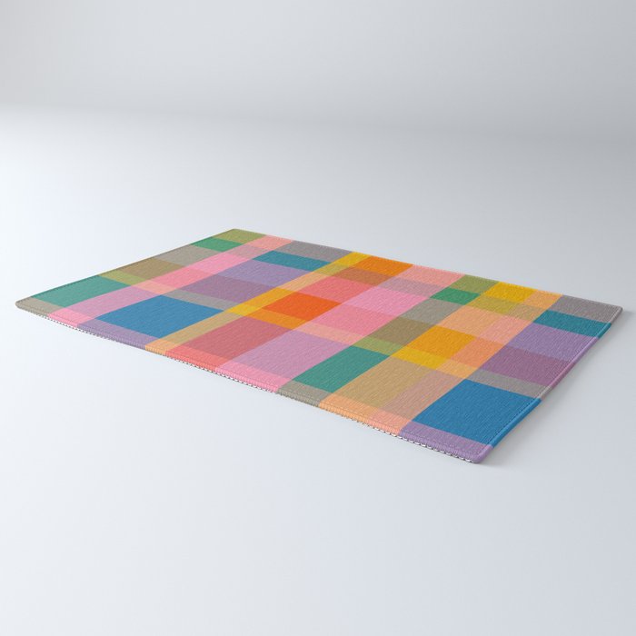 Rainbow Pop Colorful Checked Plaid Pattern Rug Gallery Image 3