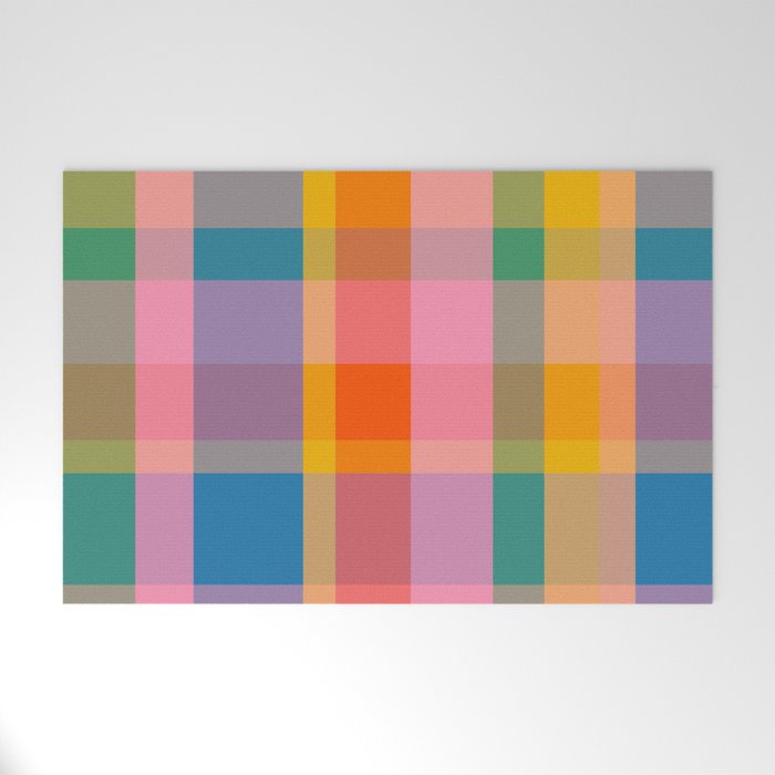 Rainbow Pop Colorful Checked Plaid Pattern Welcome Mat Gallery Image 1