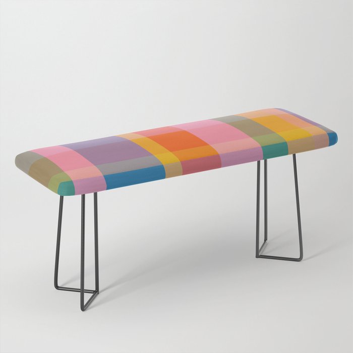 Rainbow Pop Colorful Checked Plaid Pattern Bench Gallery Image 1