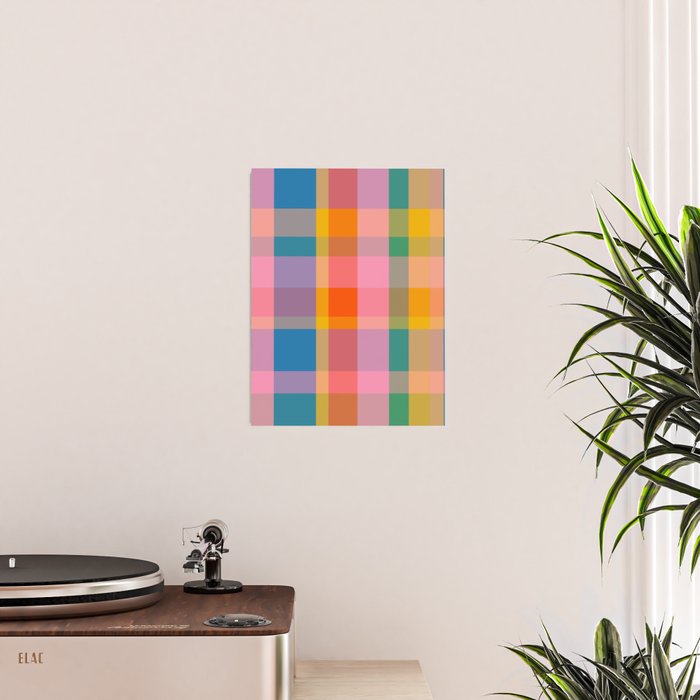 Rainbow Pop Colorful Checked Plaid Pattern Poster Gallery Image 2
